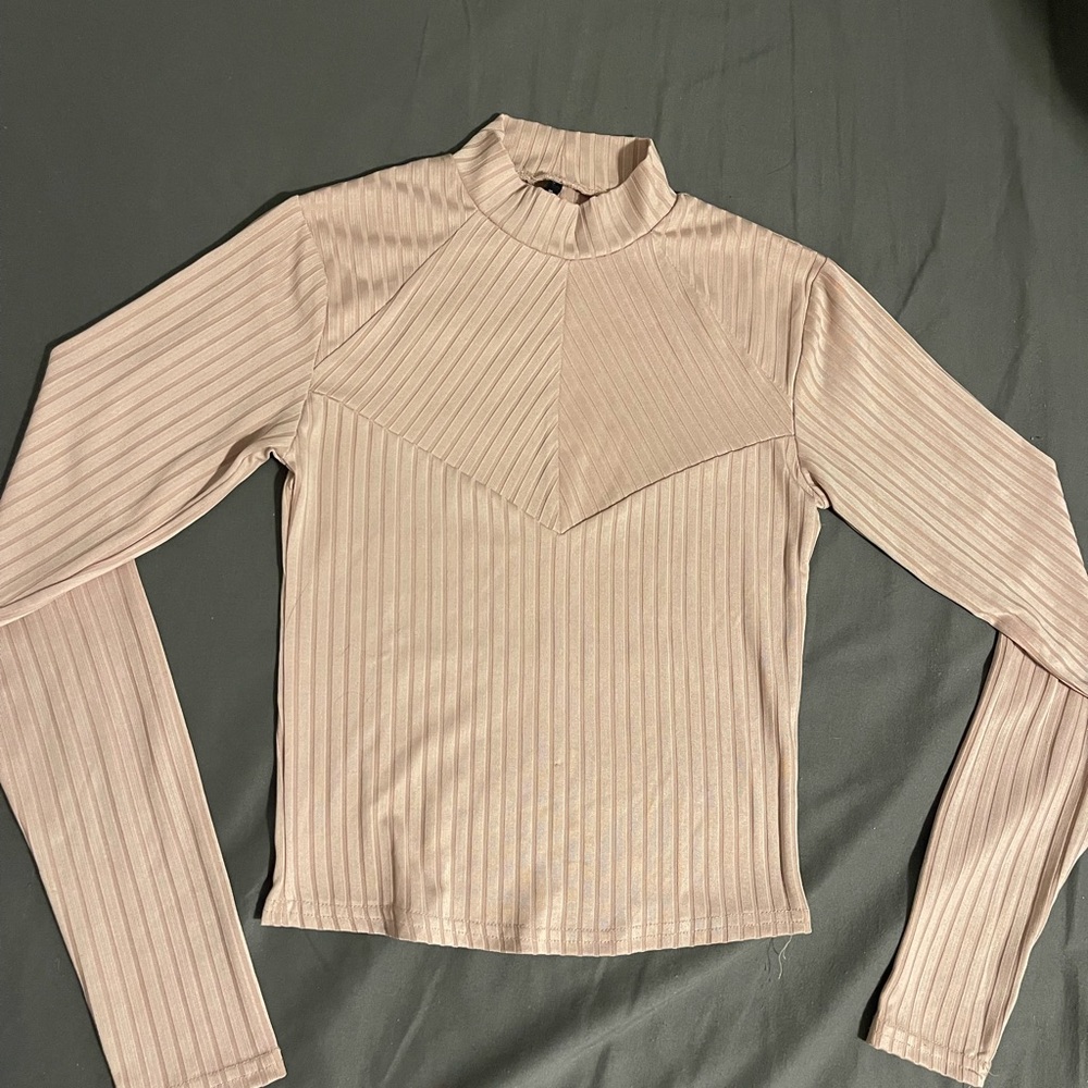 Stradivarius Soft Pink Ribbed Long Sleeve Top